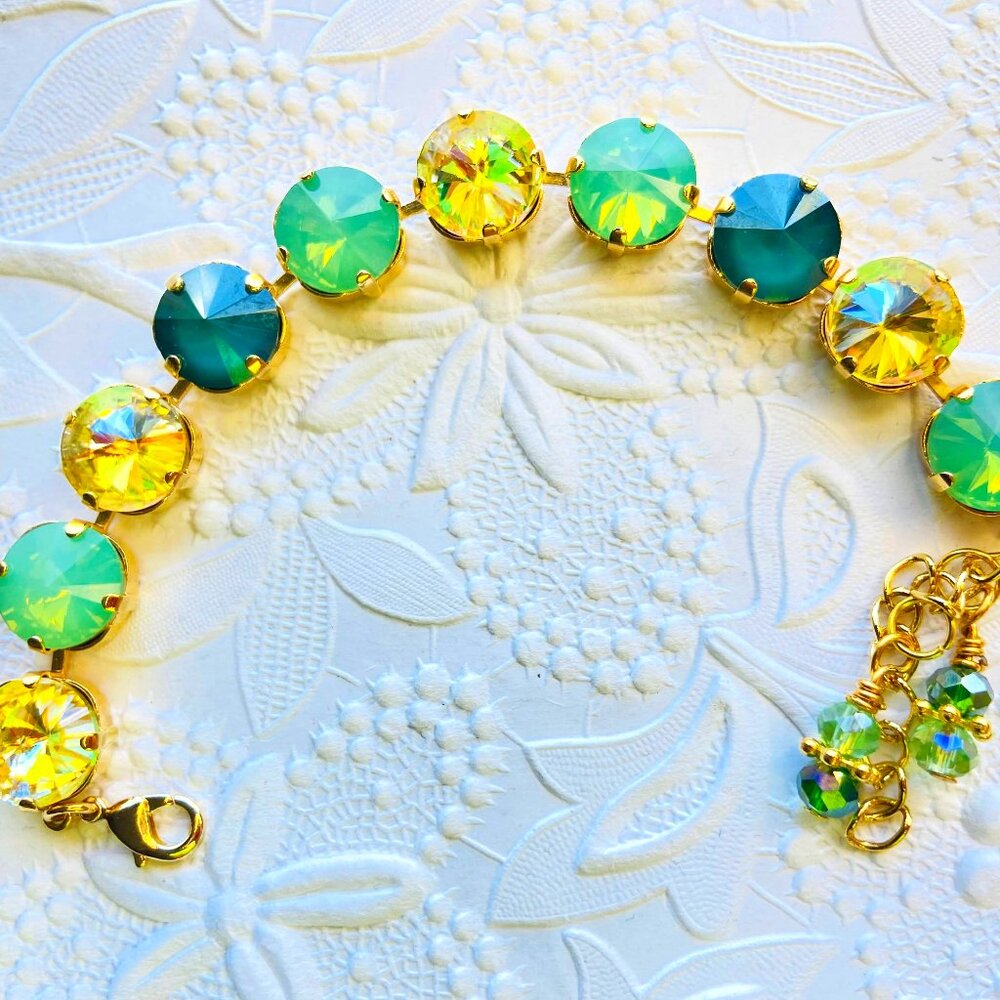 Green Lt Green Yellow Pacific Opal Rivoli Austrian Crystal Bracelet Bride 12mm
